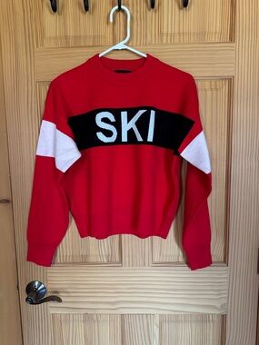 Vici Red, Black & White 'SKI' Crewneck Sweater